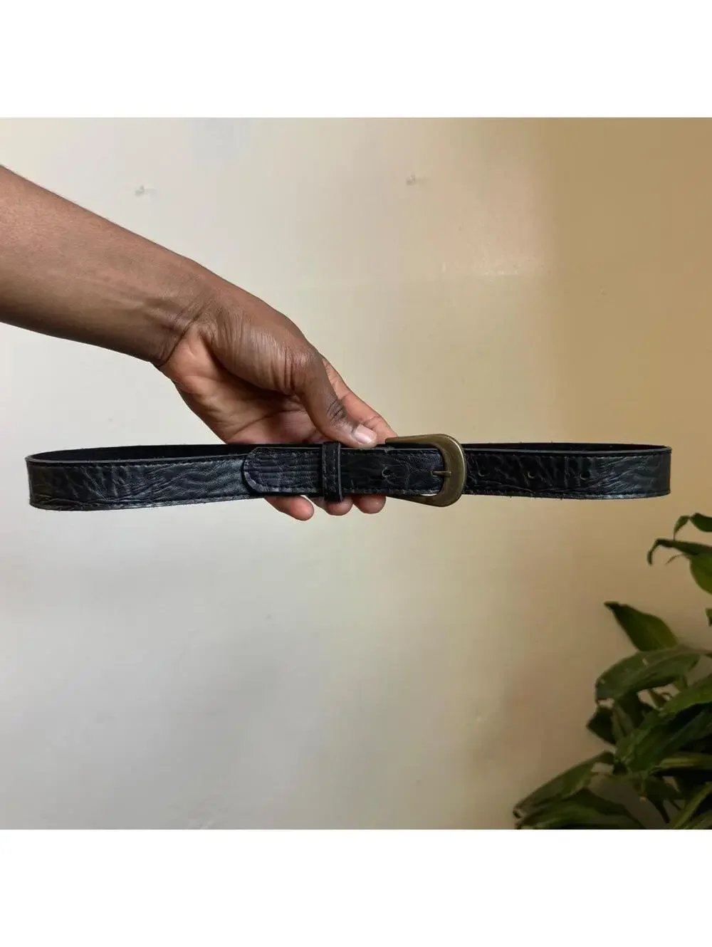 Vintage 90s faux Leather Belt with bronze Buckle size 10